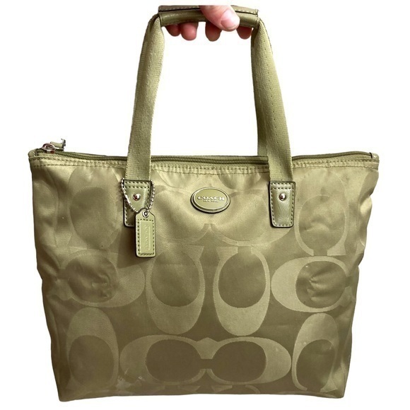Coach green signature small tote bag